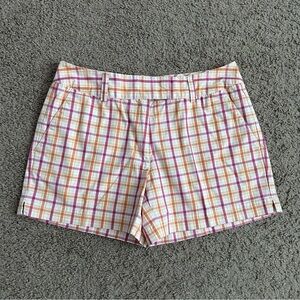 Adidas Womens Chino Short 6 Plaid Pink Orange Stretch